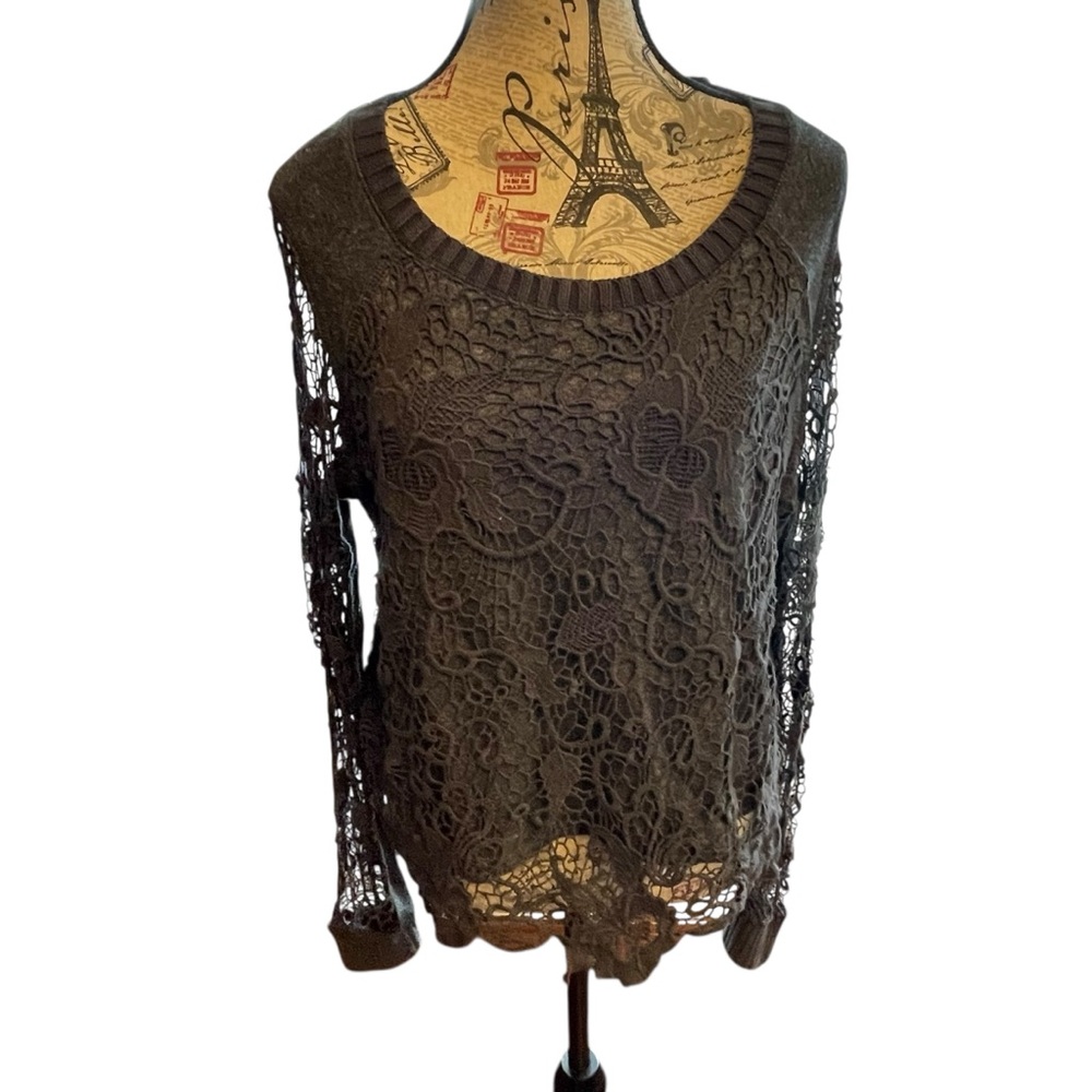 Free People black Cropped Lace Blouse - Picture 2 of 8